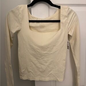 Cream Long Sleeve Square Neck Top